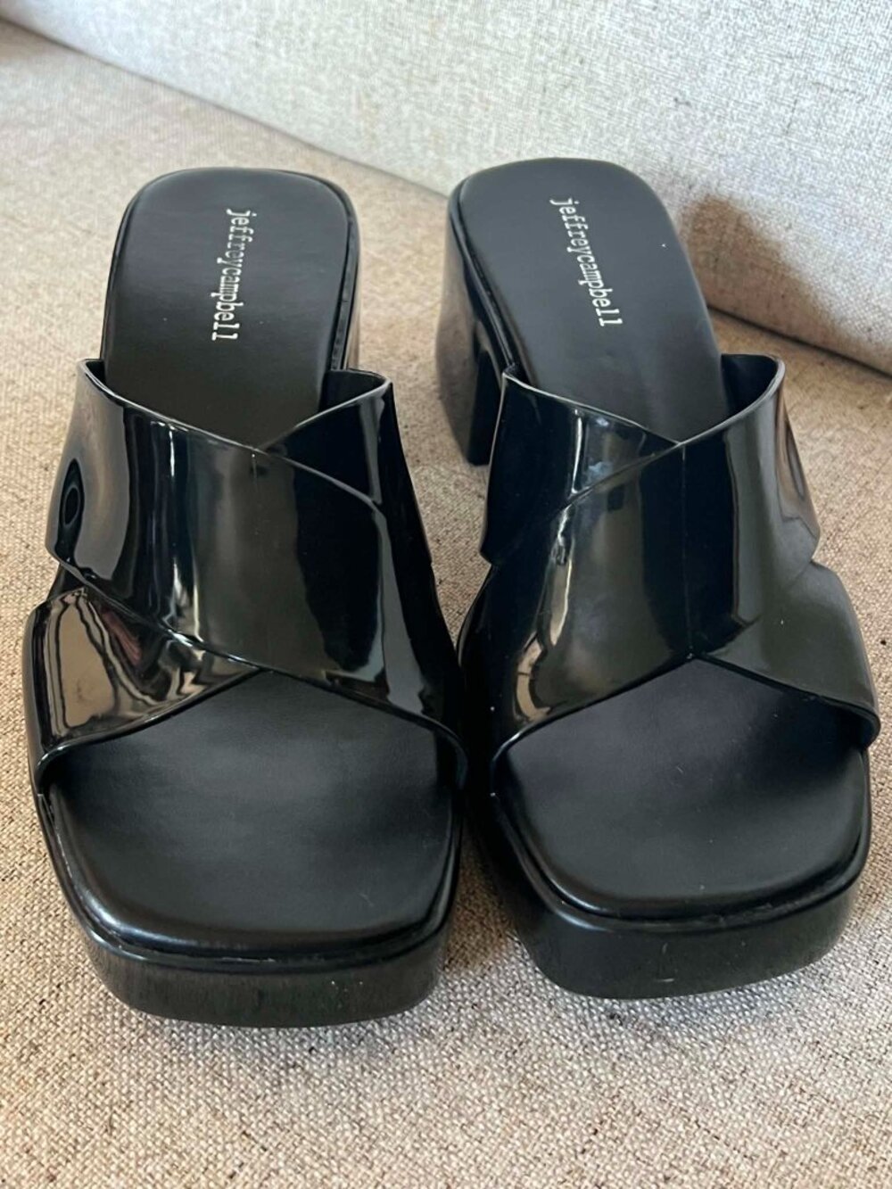 Jeffrey Campbell Bubblegum Platform Sandals Y2k Inspired Shiny Black Size 8